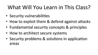 Berkeley CS 161 computer security lectures - overview | PDF