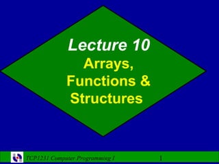 Lecture 10
               Arrays,
             Functions &
             Structures


TCP1231 Computer Programming I   1
 
