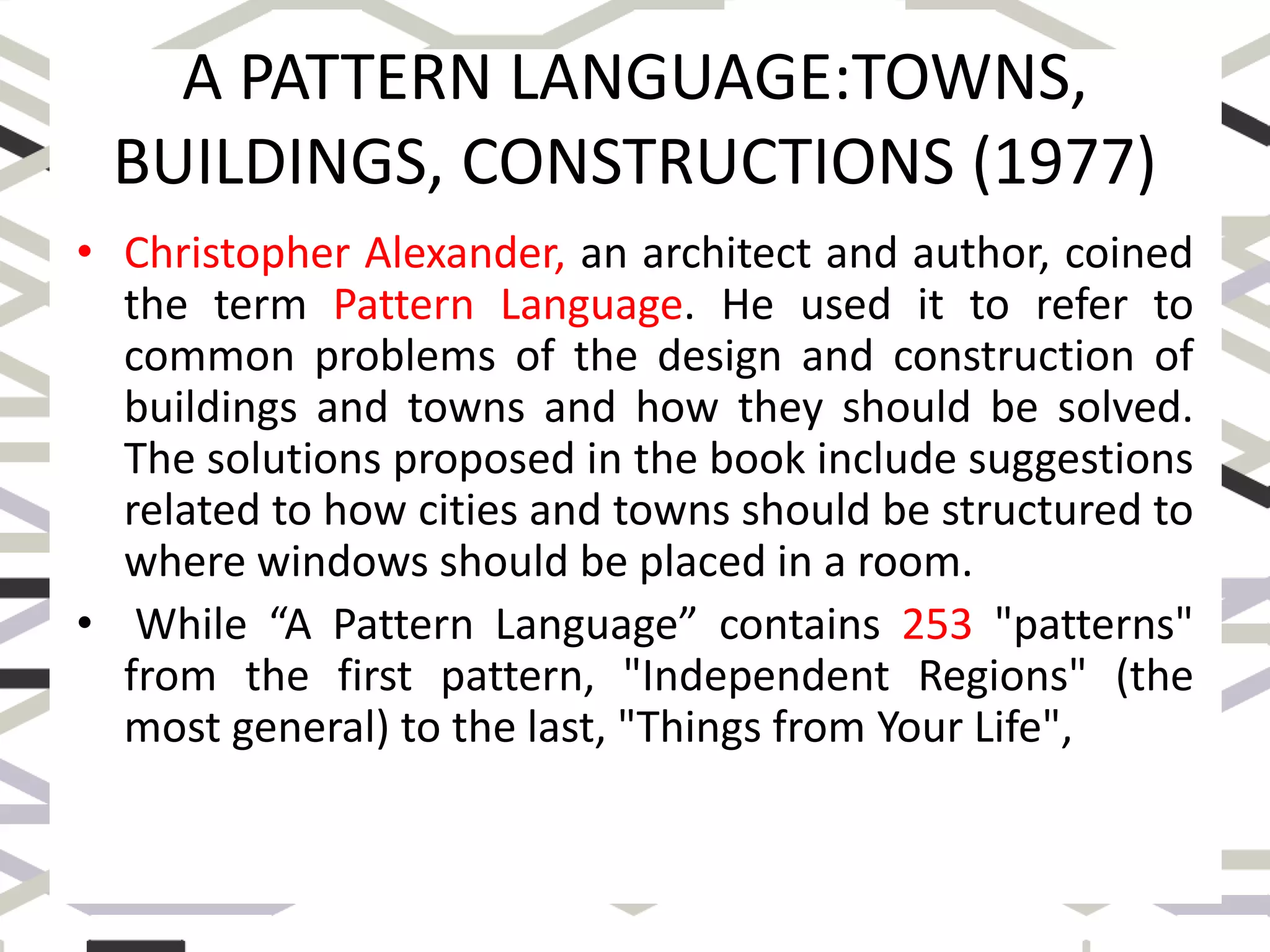 Lec 10 a pattern language | PPTX