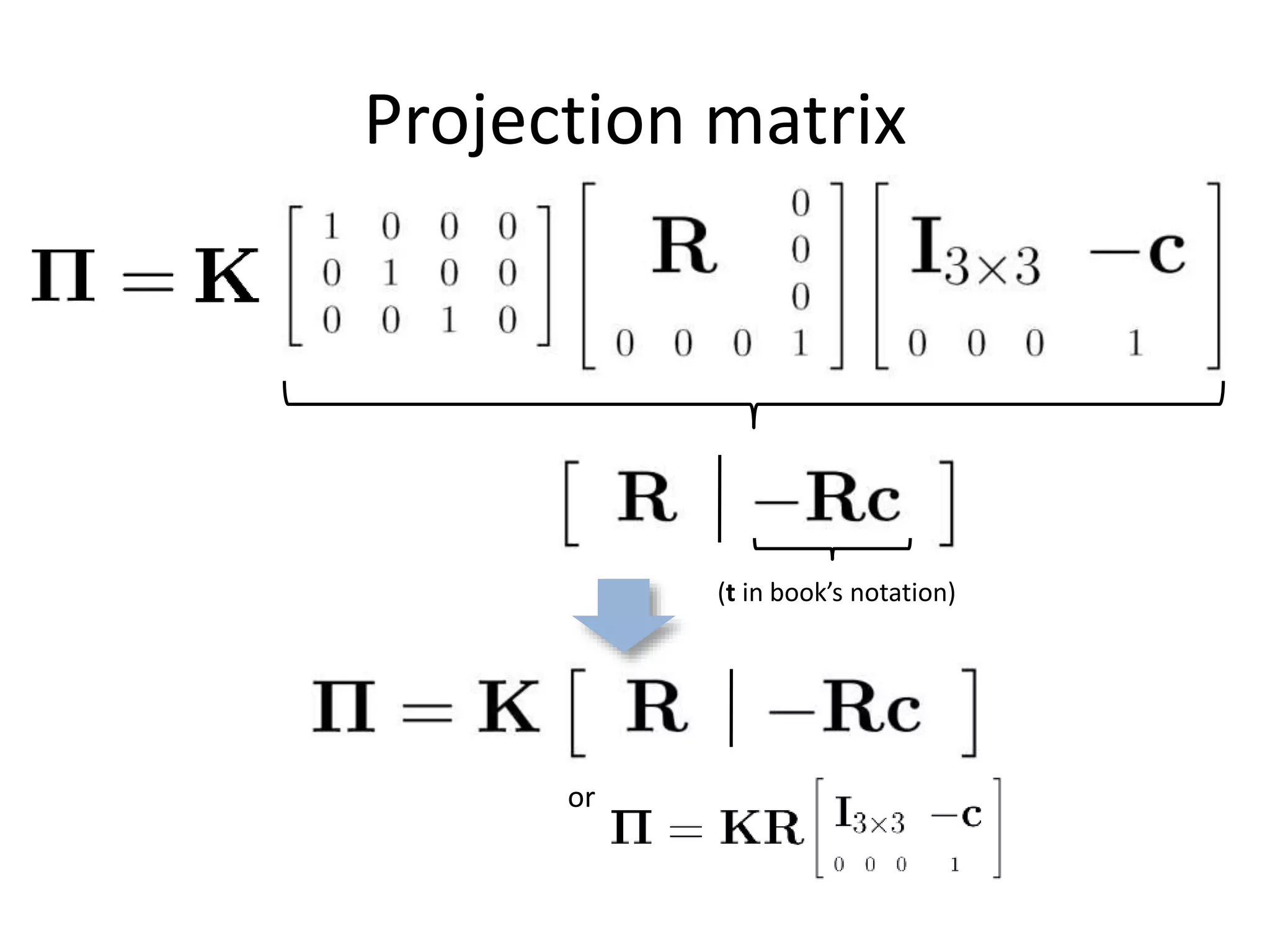 Projection matrix
(t in book’s notation)
or
 