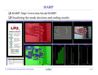 HARP
 HARP: http://www.lms.lnt.de/HARP/
Visualizing the mode decision and coding results
Z. Li Multimedia Communciation, 2016 Spring p.10
 