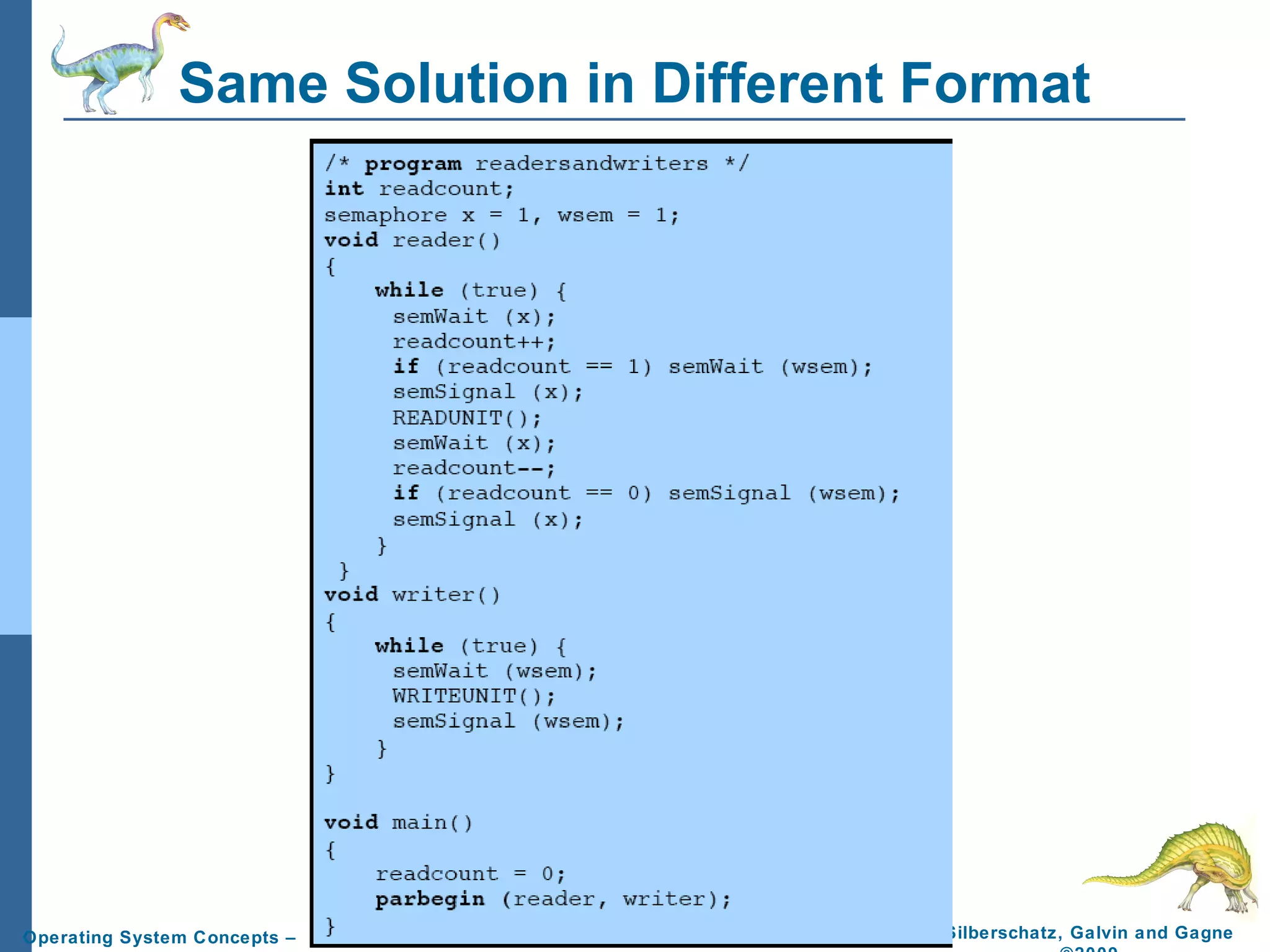 Same Solution in Different Format

Operating System Concepts – 8 th Edition

6.15

Silberschatz, Galvin and Gagne

 