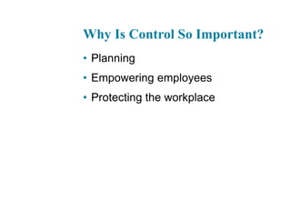 Why Is Control So Important?
• Planning
• Empowering employees
• Protecting the workplace
 