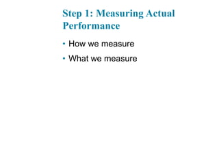 Step 1: Measuring Actual
Performance
• How we measure
• What we measure
 