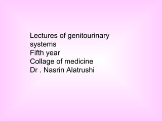 Lectures of genitourinary systems  Fifth year  Collage of medicine  Dr . Nasrin Alatrushi  