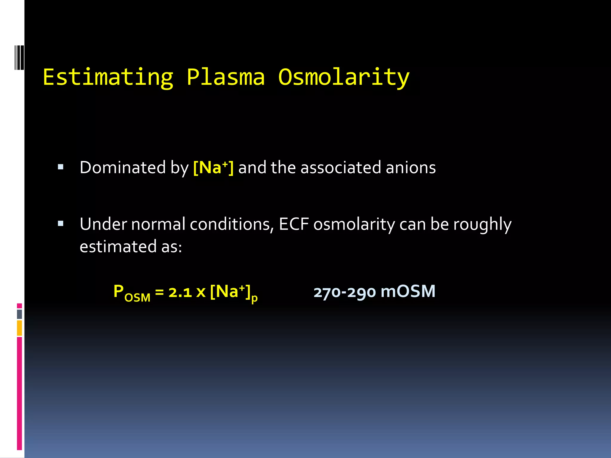 +------- ----- -- --- -- ----- -- --- --- --------------------+--2. Electrical potential (EMF)When will the negatively charged molecules stop entering the cell?The Nernst potential (equilibrium potential) is the theoretical intracellular electrical potential that would be equal in magnitude but opposite in direction to the concentration force.EMF (mV) = ±61 log (Co / Ci)