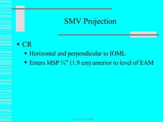 SMV Projection CR Horizontal and perpendicular to IOML Enters MSP ¾   (1.9 cm) anterior to level of EAM Prof. Z. Vinokur 