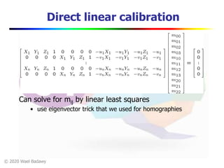 © 2020 Wael Badawy
Direct linear calibration
Can solve for mij by linear least squares
• use eigenvector trick that we used for homographies
 
