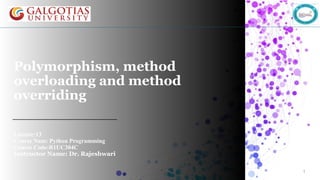 Lec 13 Polymorphism in python with detailed explanation | PPTX