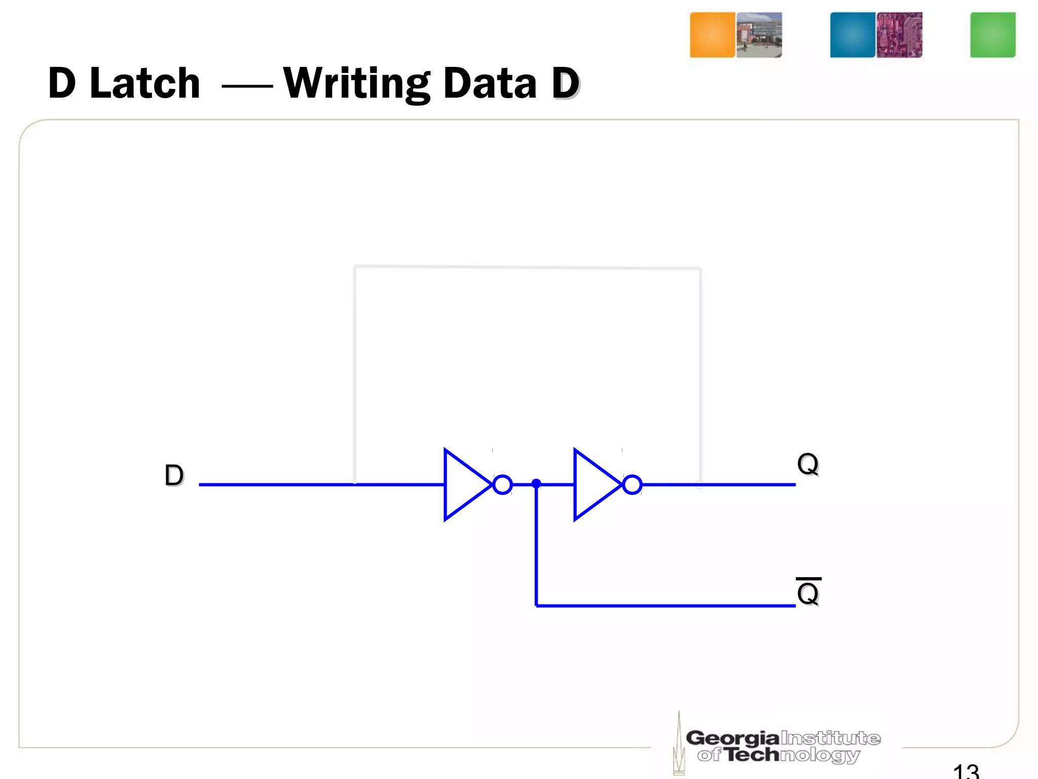 D Latch  Writing Data DD
DD QQ
QQ
 