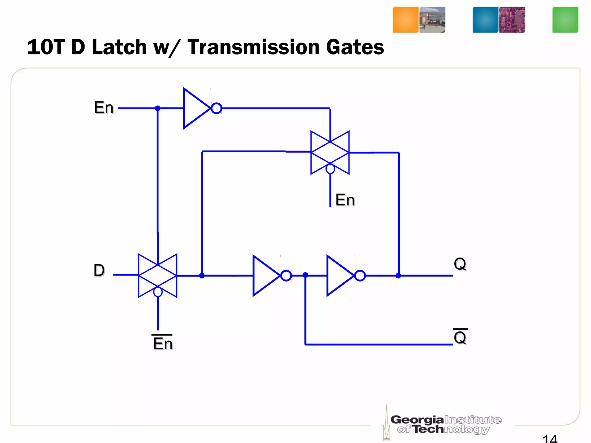 10T D Latch w/ Transmission Gates
DD
EnEn
EnEn
EnEn
QQ
QQ
 