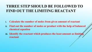 CONCEPT OF LIMITING
REACTANT IS NOT
APPLICABLE ON THE
REVERSIBLE REACTION
 