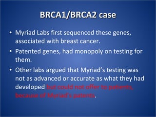 Myriad Testing Lec15 Patents and Intellectual Property | PPT