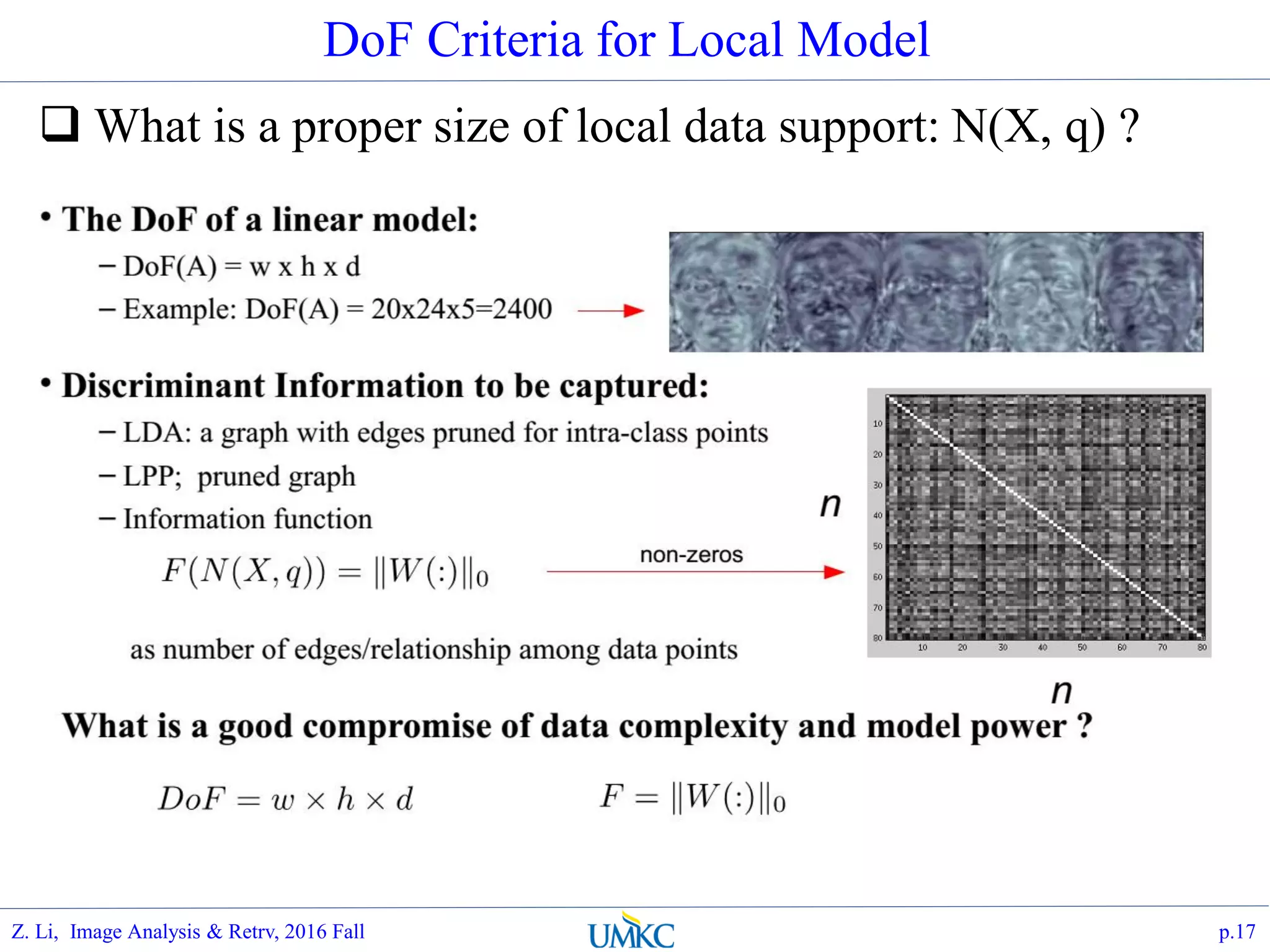 DoF Criteria for Local Model
 What is a proper size of local data support: N(X, q) ?
p.17Z. Li, Image Analysis & Retrv, 2016 Fall
 