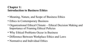 Business Ethics Introduction and 1st chapter | PPTX | Business ...