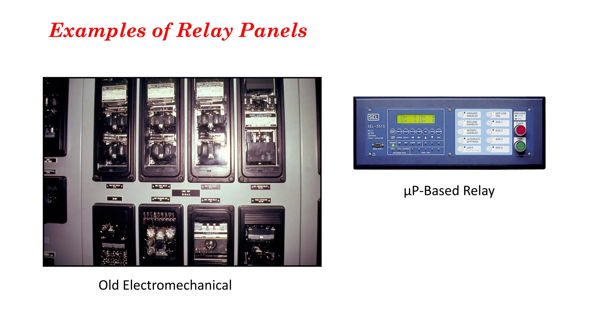 Examples of Relay Panels
Old Electromechanical
µP-Based Relay
 