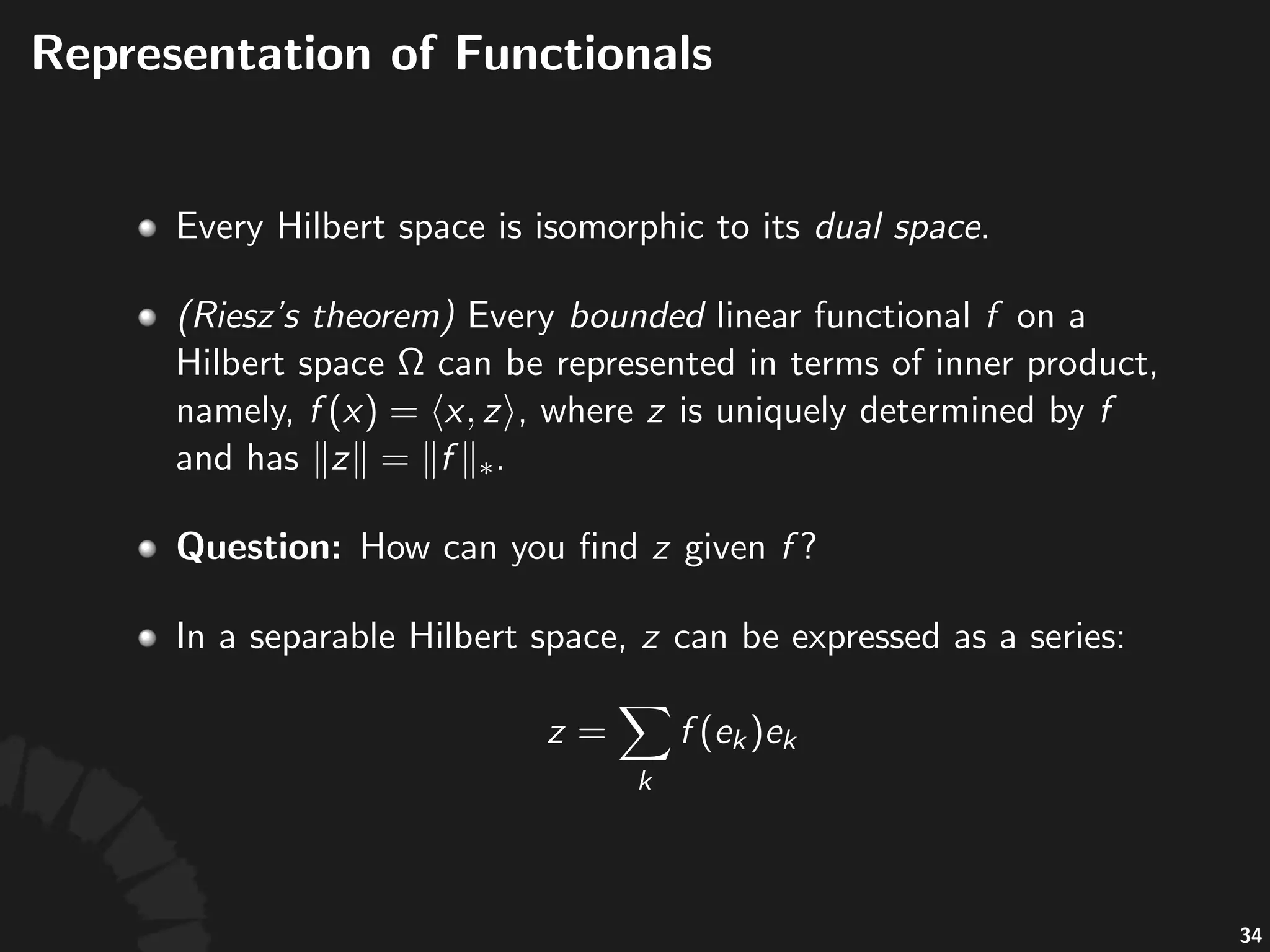 Func%on'Space'and'Uniform'Norm
• The%set%of%all%con$nuous%real%valued%func2ons%
deﬁned%on%a%compact+space% %forms%a%normed%
vector%space,%denoted%by% ,%where%the%norm%is%
deﬁned%by% ,%which%is%called%the%
uniform+norm%(or%Chebyshev+norm).
• When% %is%compact,% %is%a%Banach+space.
• There%are%other%ways%to%deﬁne%norms%of%func2ons,%
which%we%will%discuss%later.
61
 