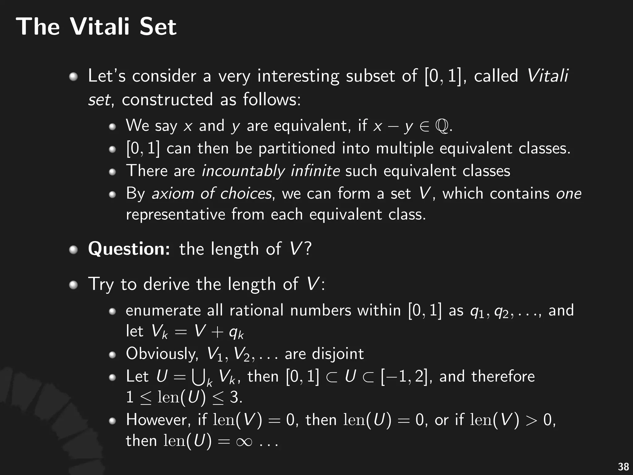 !algebra
• A#ring# #is#called#a#algebra,#if#it#is#also#closed#under#
complement.
• An#algebra#must#contain# .
• An#algebra#is#called#a# 5algebra,#if#it#is#also#closed#
under#countable.union.
• A# 5algebra#is#closed#under#countable#fold#of#any#
elementary#set#opera9ons.
71
 