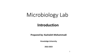 Microbiology Lab
Prepared by: Kazhaleh Mohammadi
Knowledge University
2022-2023
1
Introduction
 