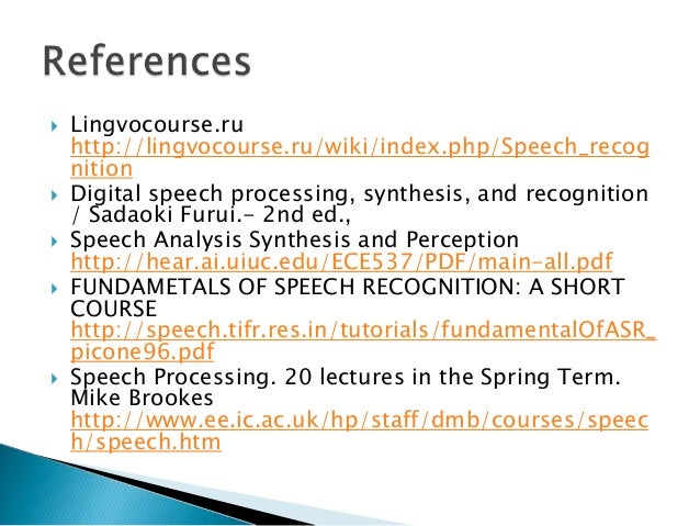 Principal characteristics of speech