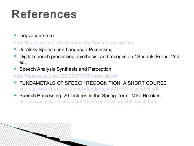 Principal characteristics of speech