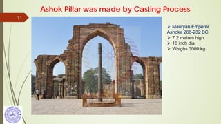 Ashok Pillar was made by Casting Process
11
 Mauryan Emperor
Ashoka 268-232 BC
 7.2 metres high
 16 inch dia
 Weighs 3000 kg
 