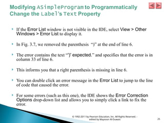Error List Display Introduction to visual Studio programming.ppt