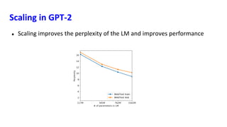 Scaling in GPT-2
● Scaling improves the perplexity of the LM and improves performance
 