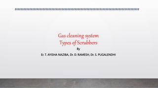 Gas cleaning system
Types of Scrubbers
By
Er. T. AYISHA NAZIBA, Dr. D. RAMESH, Dr. S. PUGALENDHI
 