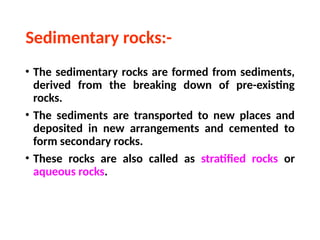 Rocks-Formation, Classification-Description of important rocks. | PPTX