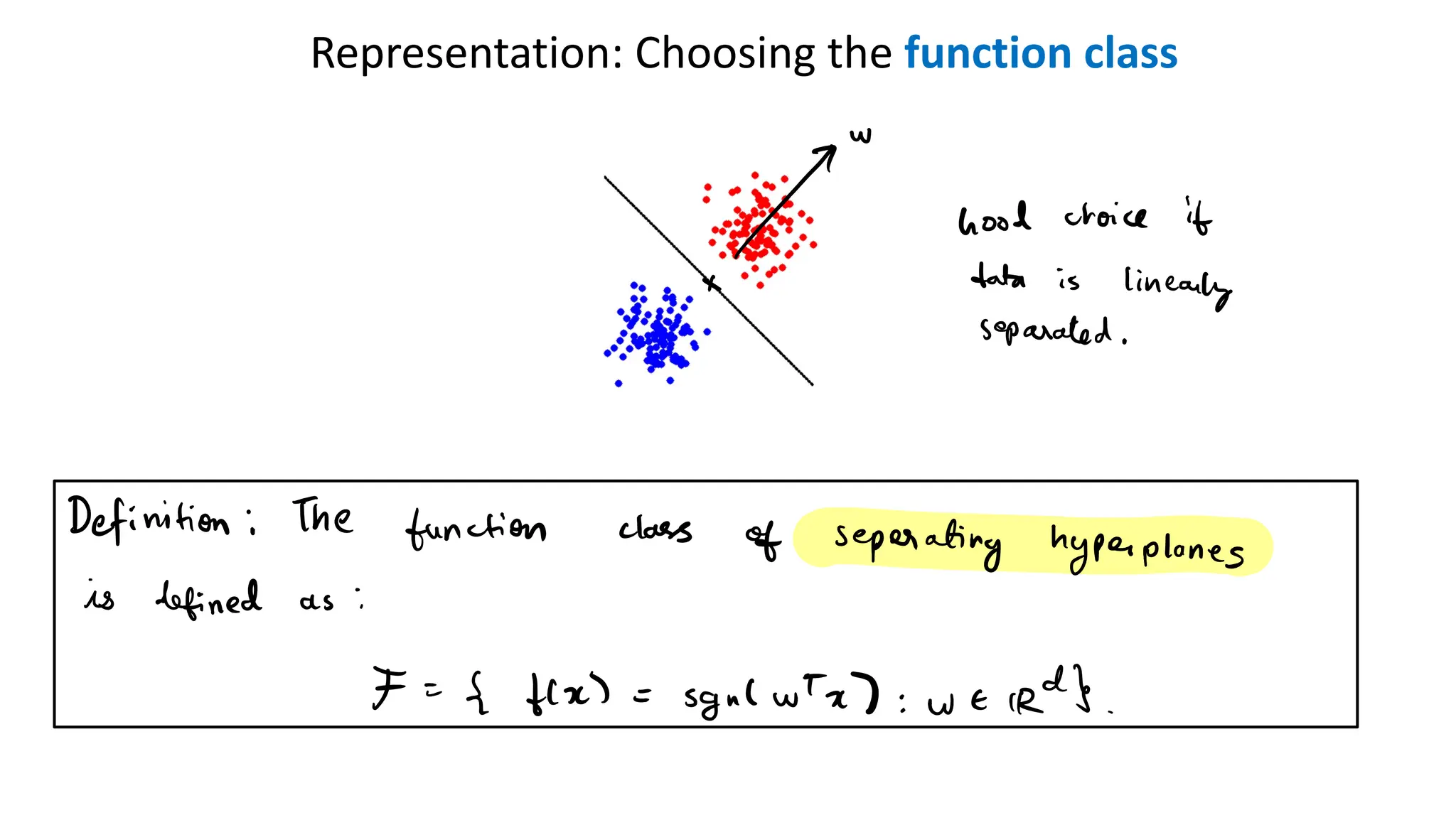 Representation: Choosing the function class
 