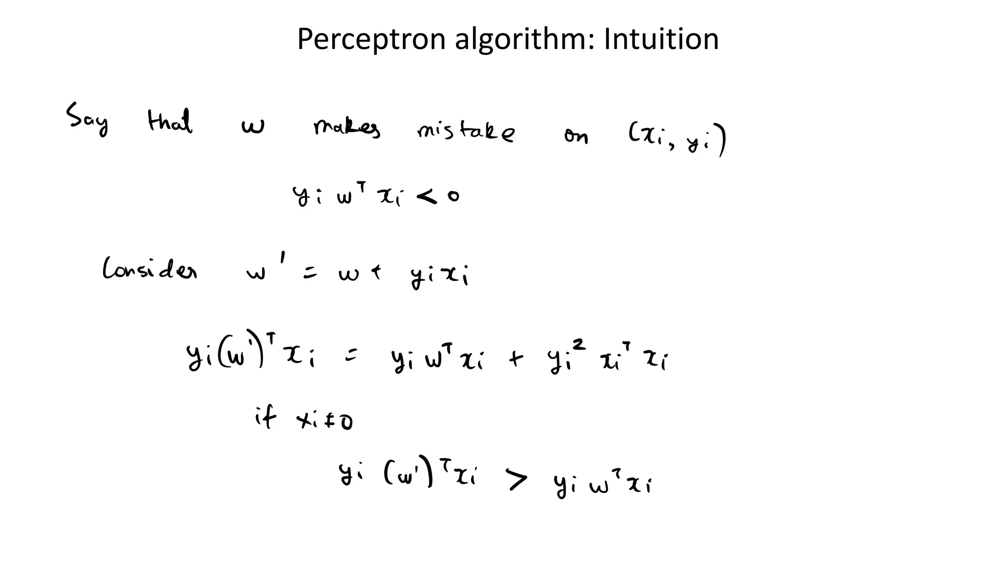 Perceptron algorithm: Intuition
 