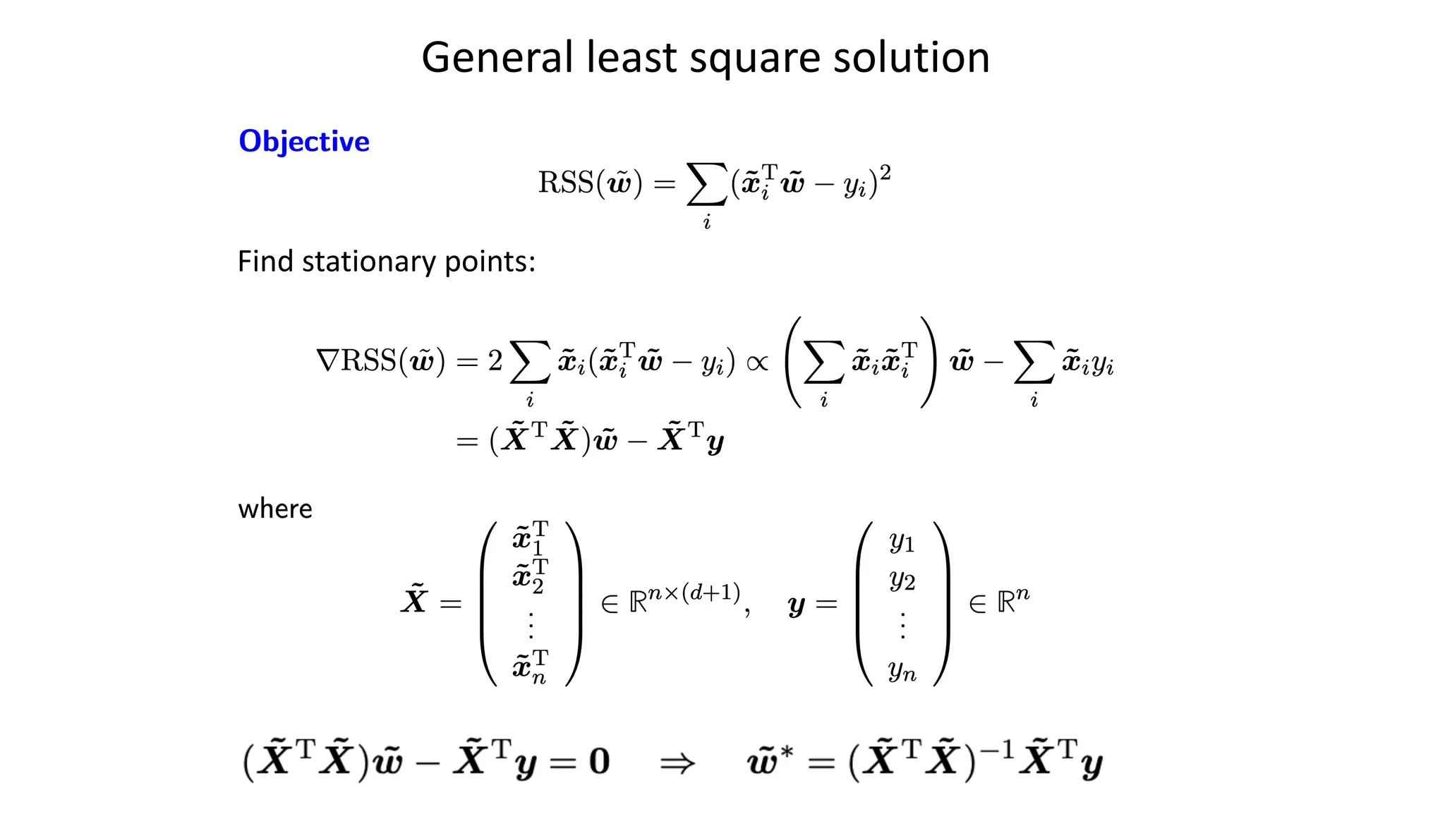 General least square solution
Find stationary points:
 