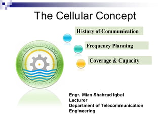 History of Communication
Frequency Planning
Coverage & Capacity
The Cellular Concept
Engr. Mian Shahzad Iqbal
Lecturer
Department of Telecommunication
Engineering
 