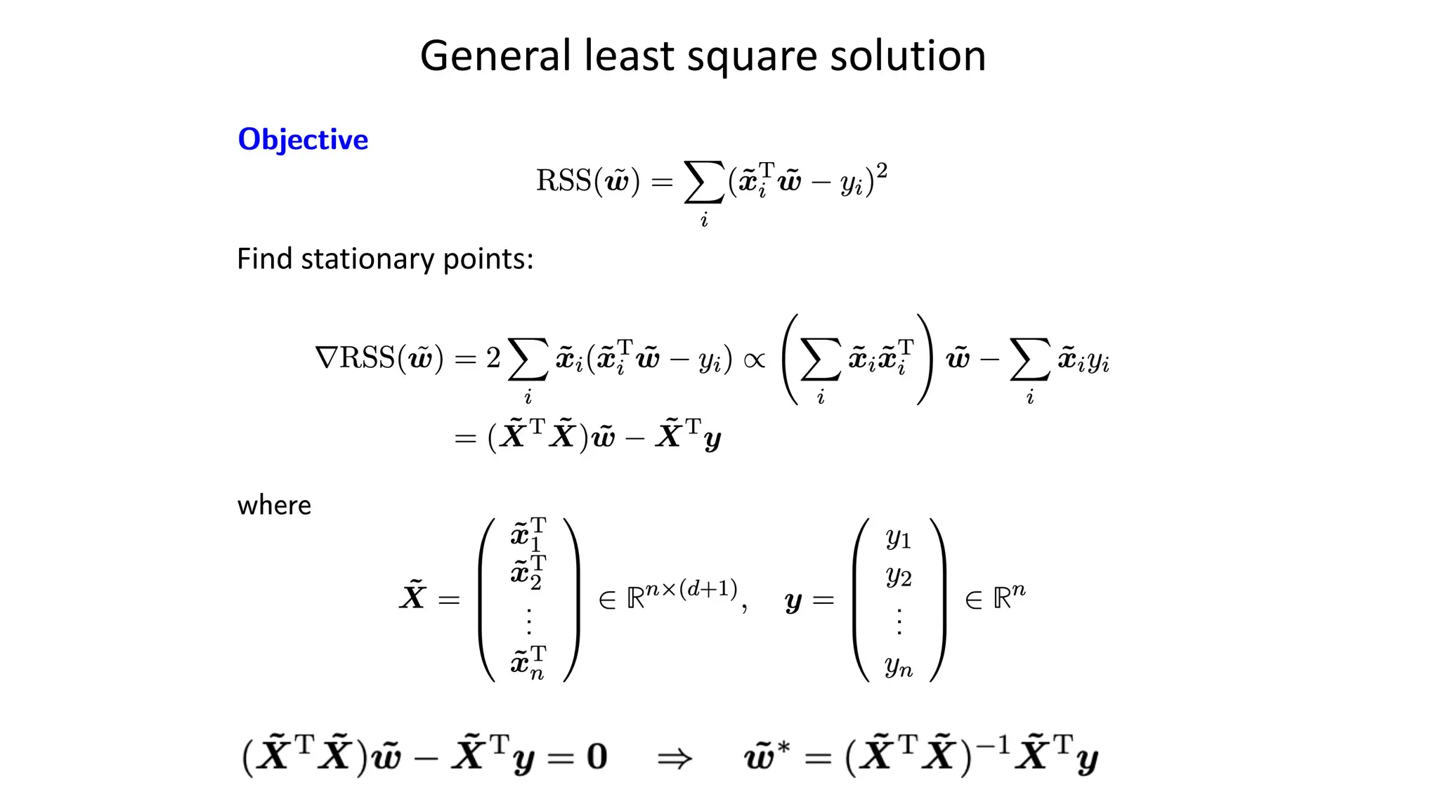 General least square solution
Find stationary points:
 