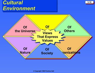 Cultural Environment Of Organizations Of Nature Of Oneself Of Society Of the Universe Of Others Views That Express Values 