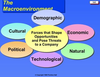 The Macroenvironment Demographic Technological Cultural Economic Political Natural Forces that Shape Opportunities  and Pose Threats to a Company 