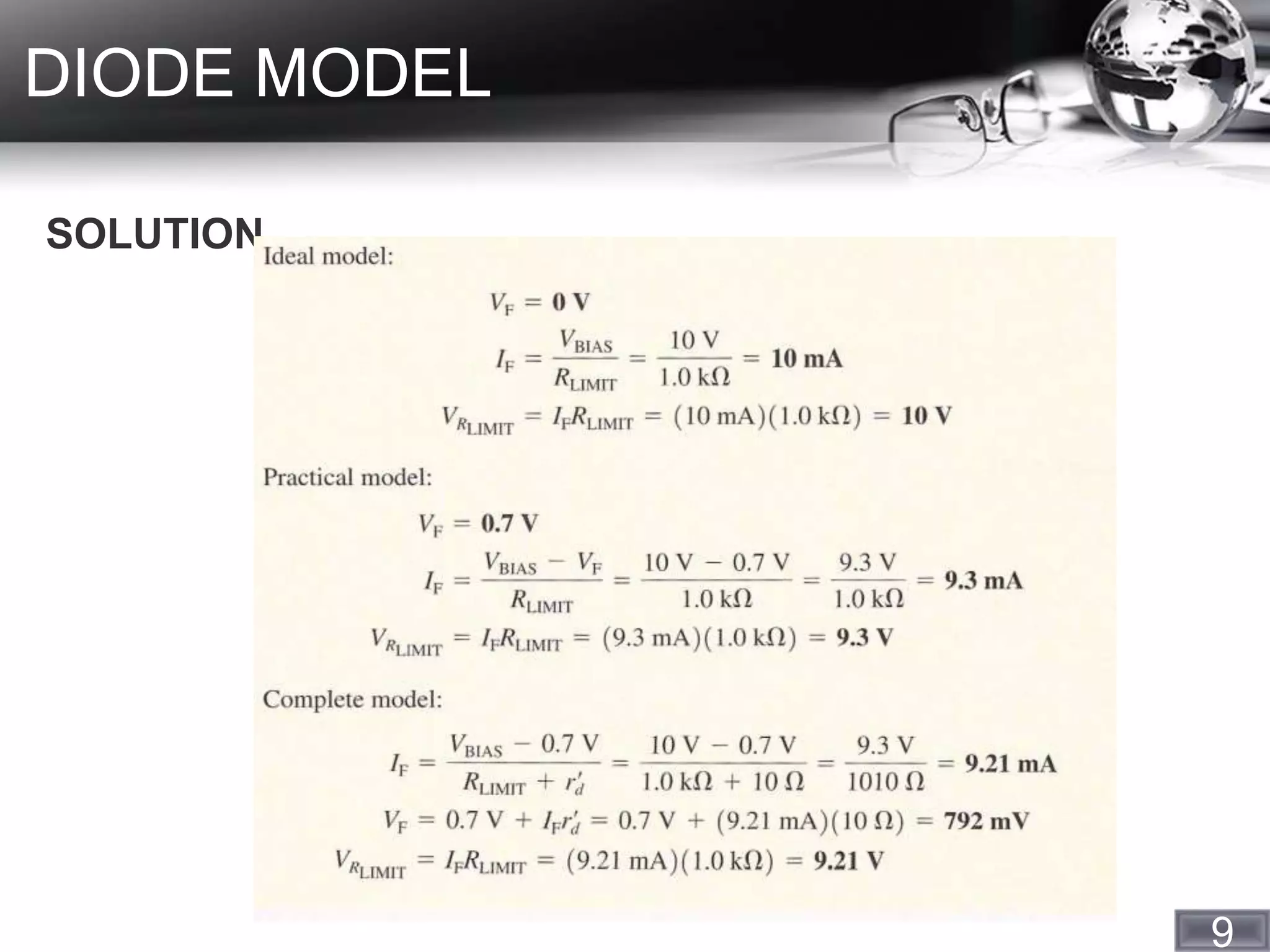 9
DIODE MODEL
SOLUTION
 