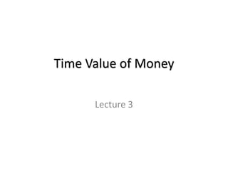 Time Value of Money
Lecture 3
 