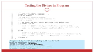 Testing the Divisor in Program
 