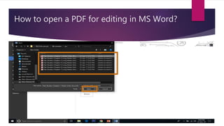 How to open a PDF for editing in MS Word?
 