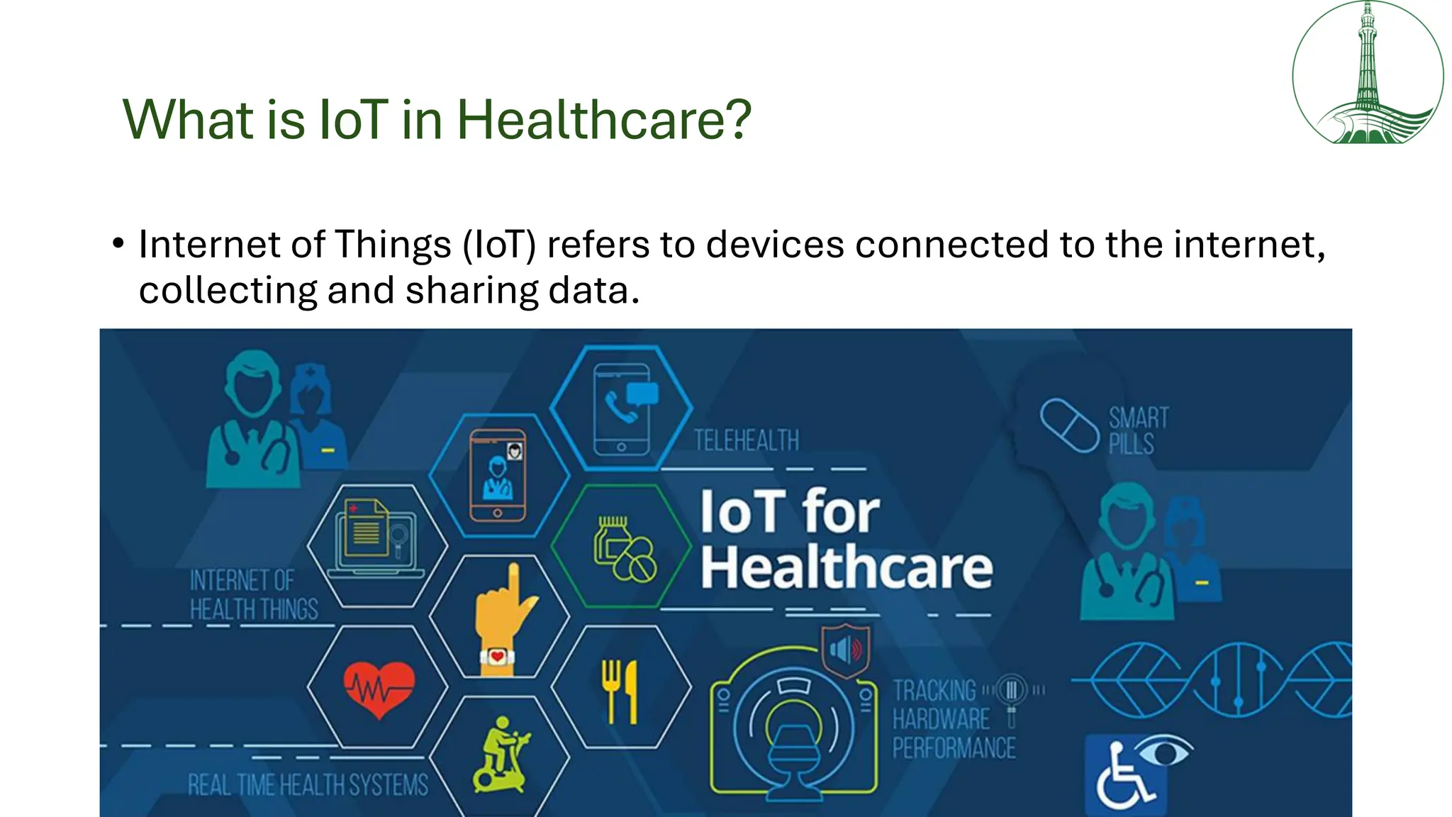 What is IoT in Healthcare?
• Internet of Things (IoT) refers to devices connected to the internet,
collecting and sharing data.
 