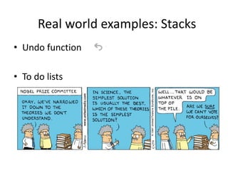 Real world examples: Stacks
• Undo function
• To do lists
 