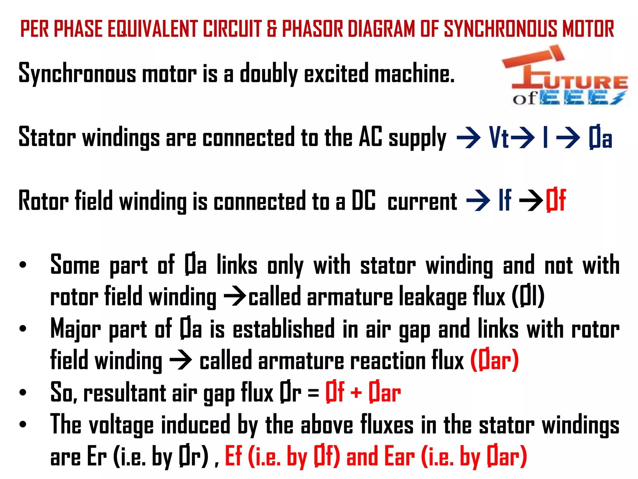 Equivalent Circuit, Phasor Diagram, Power Factor Control , V & Inverted ...