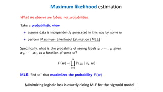 Maximum likelihood estimation
Minimizing logistic loss is exactly doing MLE for the sigmoid model!
 
