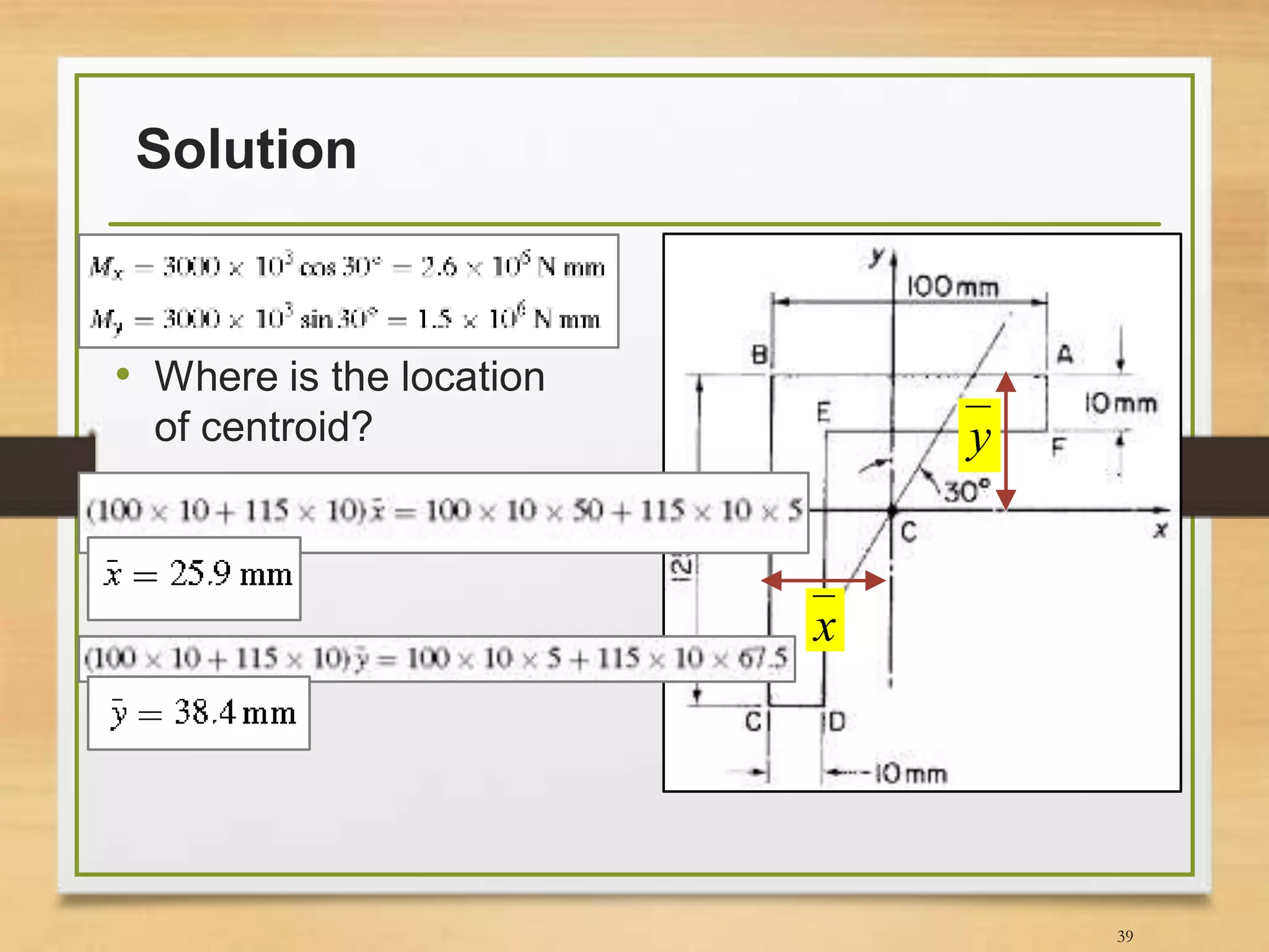 Solution
• Where is the location
of centroid?
39
x
y
 