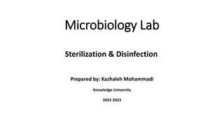 Microbiology Lab
Sterilization & Disinfection
Prepared by: Kazhaleh Mohammadi
Knowledge University
2022-2023
 