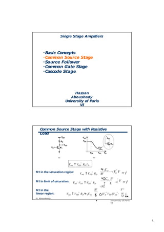 Single stage amplifier and applications | PPTX