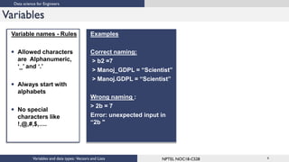 Lec3 variables and datatypes vectors and lists | PPT