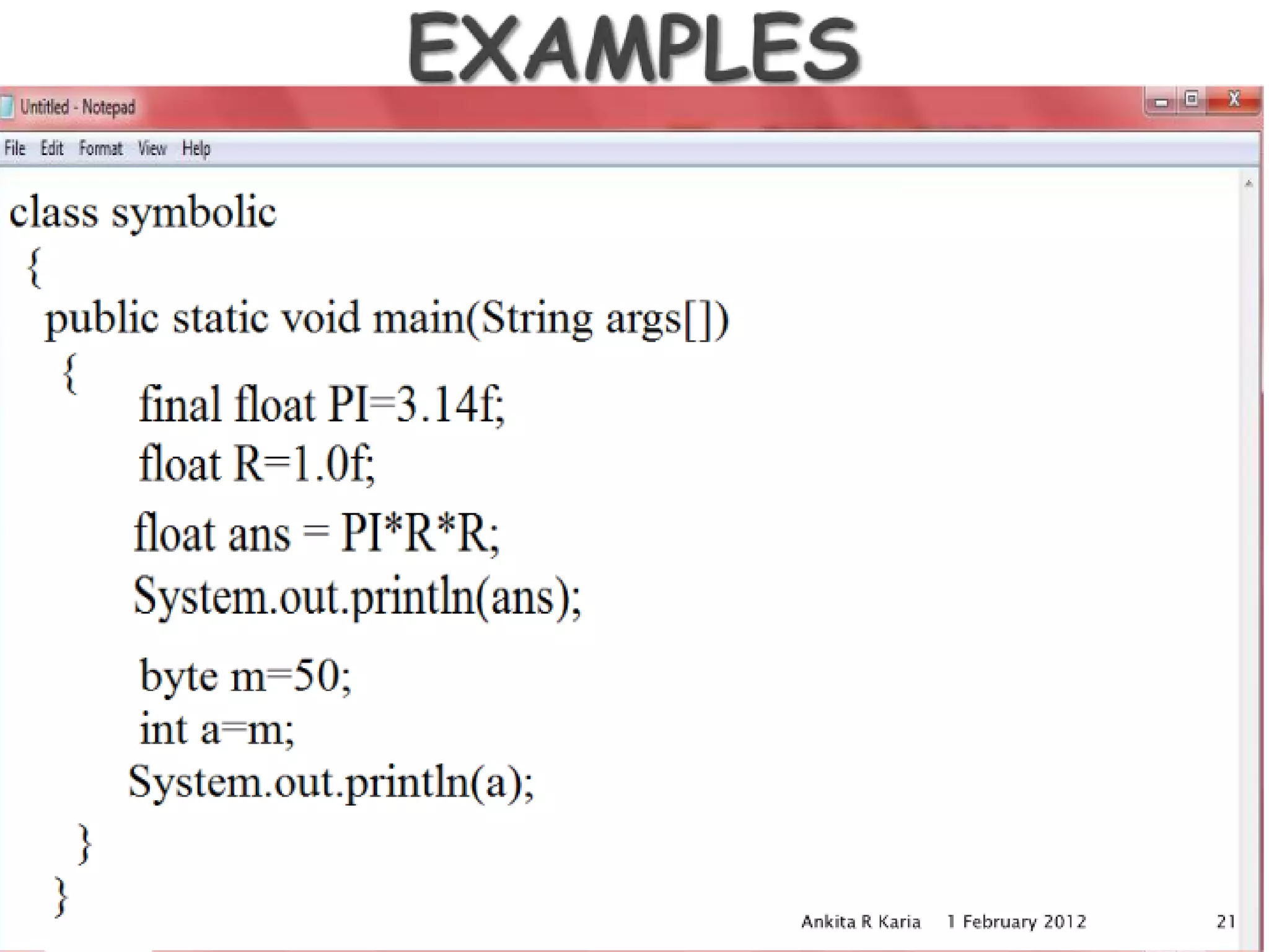 Constants, Variables and Data Types in Java